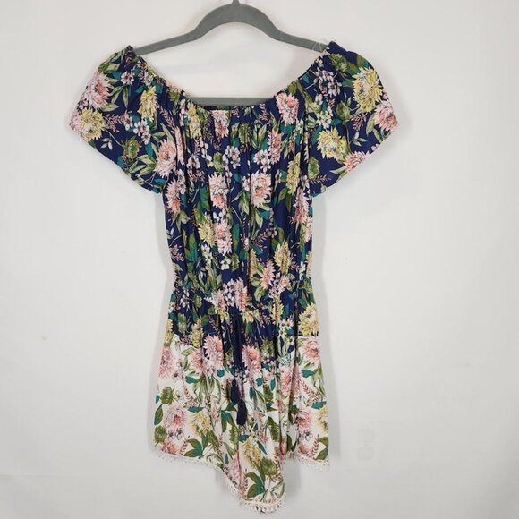 BEBOP Womens Navy‎ Ruffled Floral Off Shoulder Romper Size XS - Picture 7 of 9
